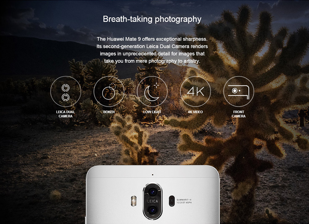 HUAWEI MATE 9 MHA-AL00 5.9-inch FHD Android 7.0 Smartphone Hisilicon Kirin 960 Octa Core 6GB 128GB 20.0MP+12.0MP Dual Rear Cameras Touch ID SuperCharge Type -C - Champagne Gold