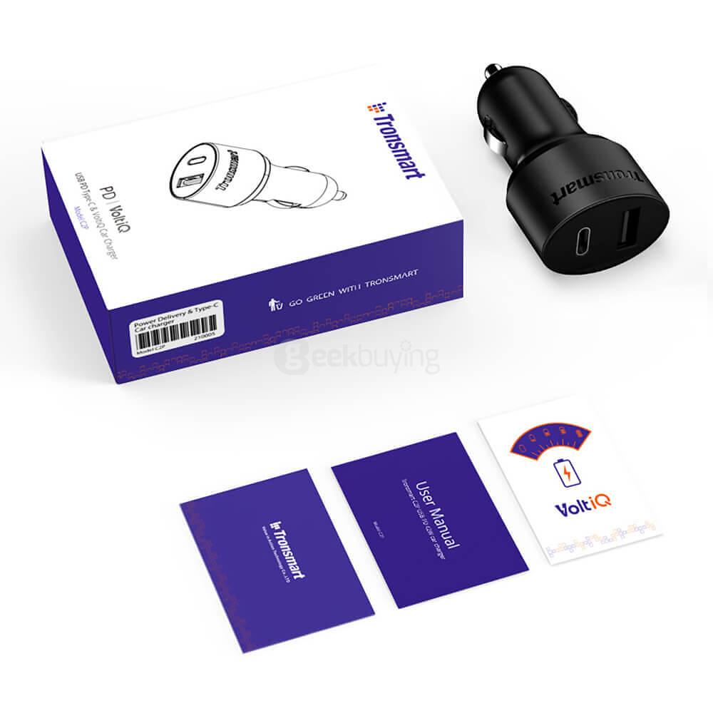 Tronsmart 42W USB-C 2-Port Car Charger with Power Delivery for Google Pixel/Pixel XL MacBook 2016 Model iPad Pro and VoltiQ for iPhone Samsung & More
