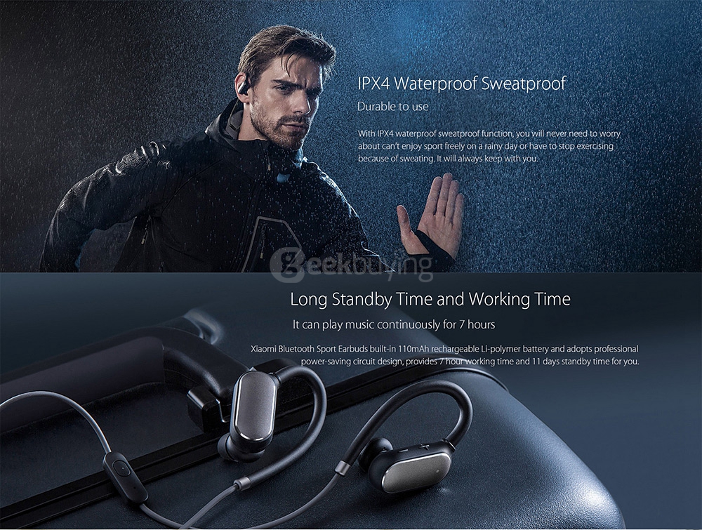 Original Xiaomi Wireless Bluetooth 4.1 Music Sport Earbuds Ear-hook Design IPX4 Waterproof Wired Control - Black