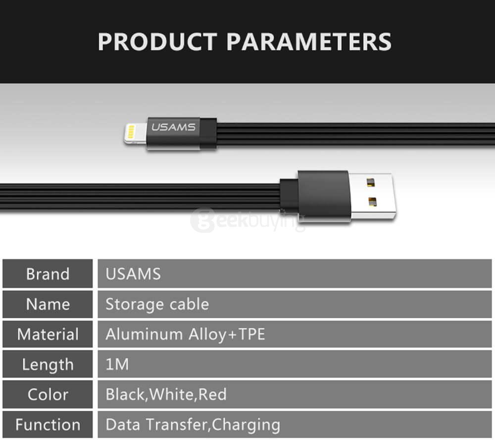 USAMS Yuet Series 8Pin Charging Cable 1 Meter Data Transfer Line Easy Storage Compatible For Apple Devices - White