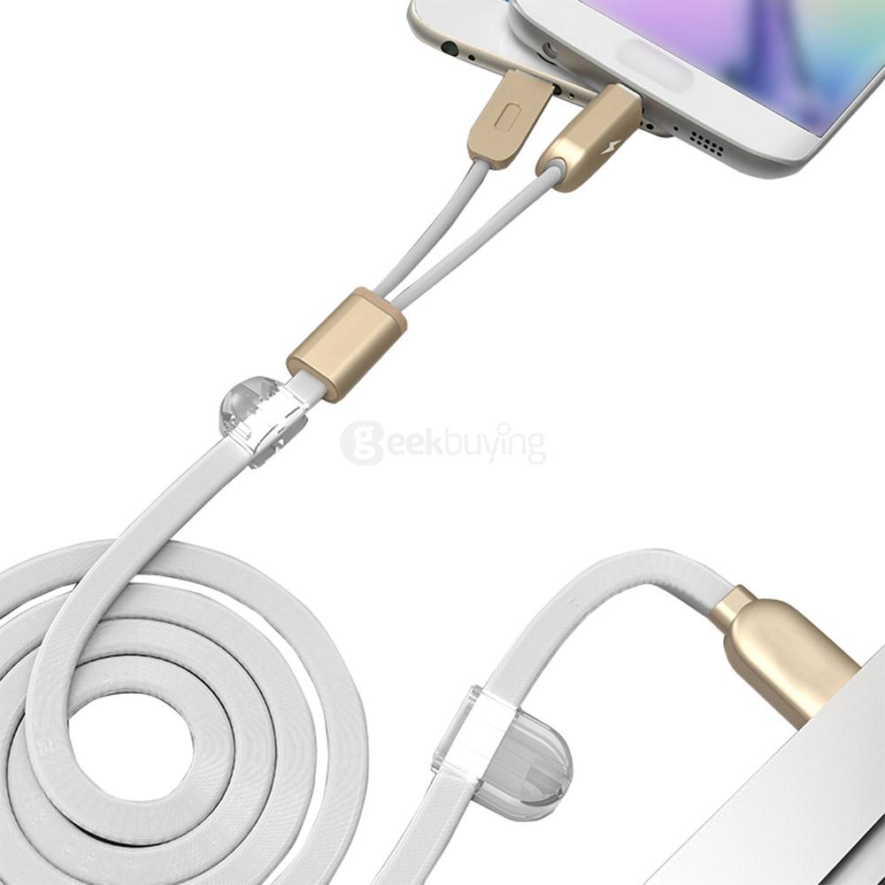 Remax USB Cable 1M Two-in-one 8 Pin Micro USB Calbe Fast Charging Data Transmission Sync Cable For IOS And Android - White