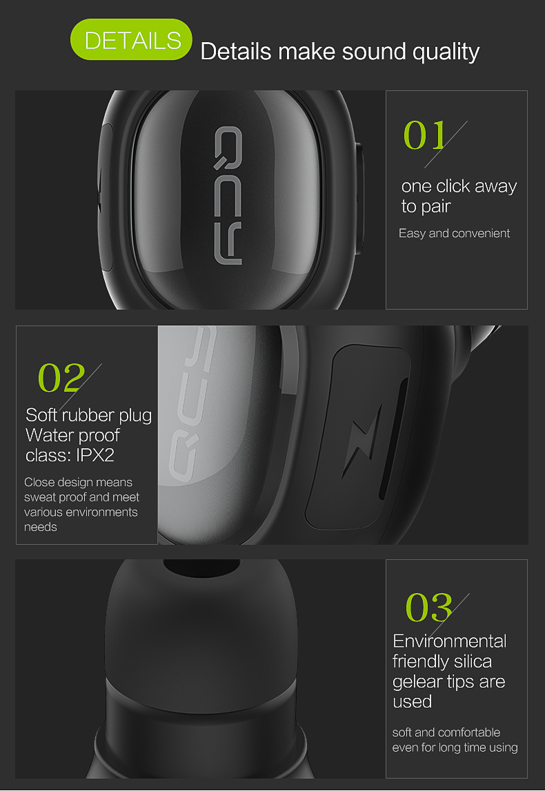 QCY Q26 Mini Wireless In-ear Bluetooth 4.1 Earphone Handsfree Stereo Music Sport Driving Earbud With Microphone - Black