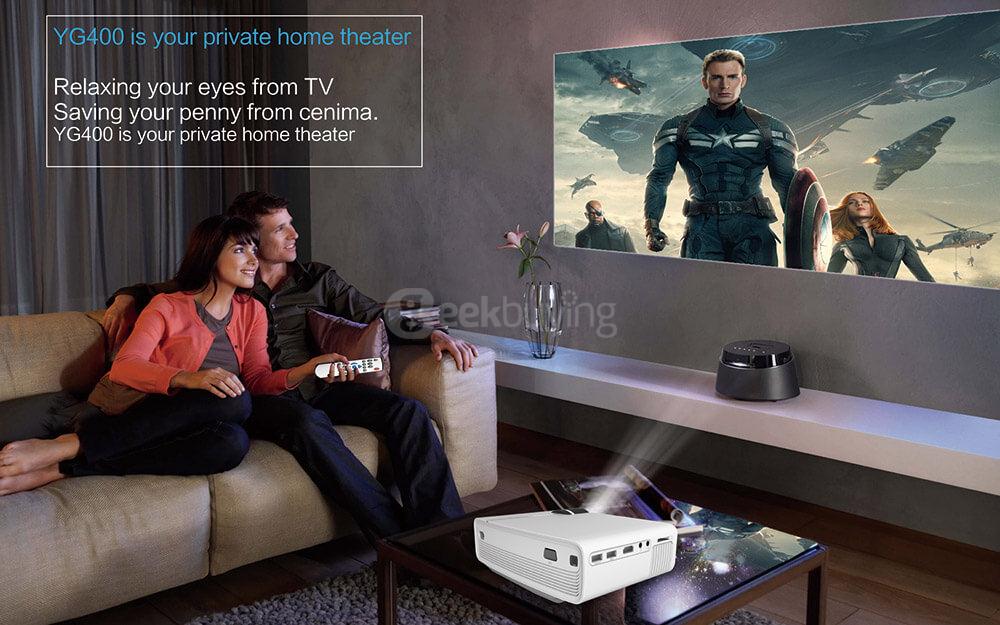 YG-400 Mini LED Projector 1000 Lumens 800*480 Pixel Home Theater PC Support 1080P USB HDMI AV CVBS - White