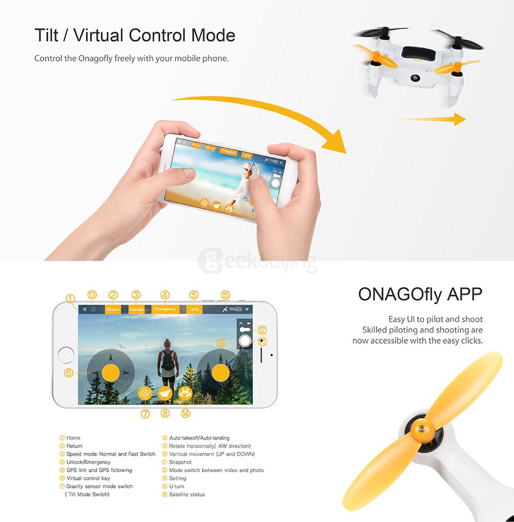 Onagofly 1 Plus Selfie Smart Nano Drone Wifi FPV With 13MP HD Camera GPS RC Quadcopter - White