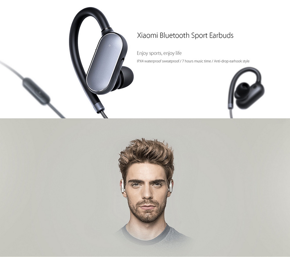 Original Xiaomi Wireless Bluetooth 4.1 Music Sport Earbuds Ear-hook Design IPX4 Waterproof Wired Control - Black