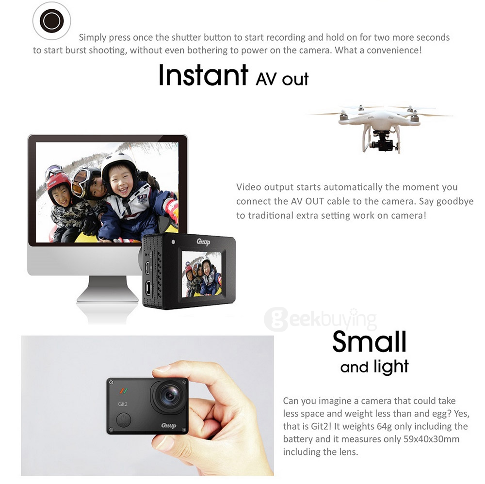 GitUp Git2 2K WiFi Action Camera 1440P 1.5