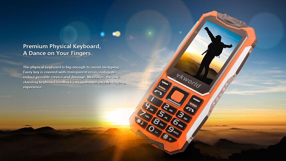 VKworld Stone V3S Rugged Phone Daily Waterproof Dustproof Shatterproof 2200mAh Long Standby BOX Speaker Dual LED Lights - Orange