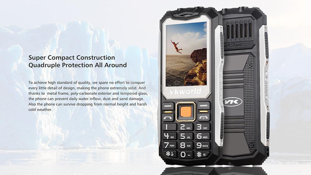 VKworld Stone V3S Rugged Phone Daily Waterproof Dustproof Shatterproof 2200mAh Long Standby BOX Speaker Dual LED Lights - Orange