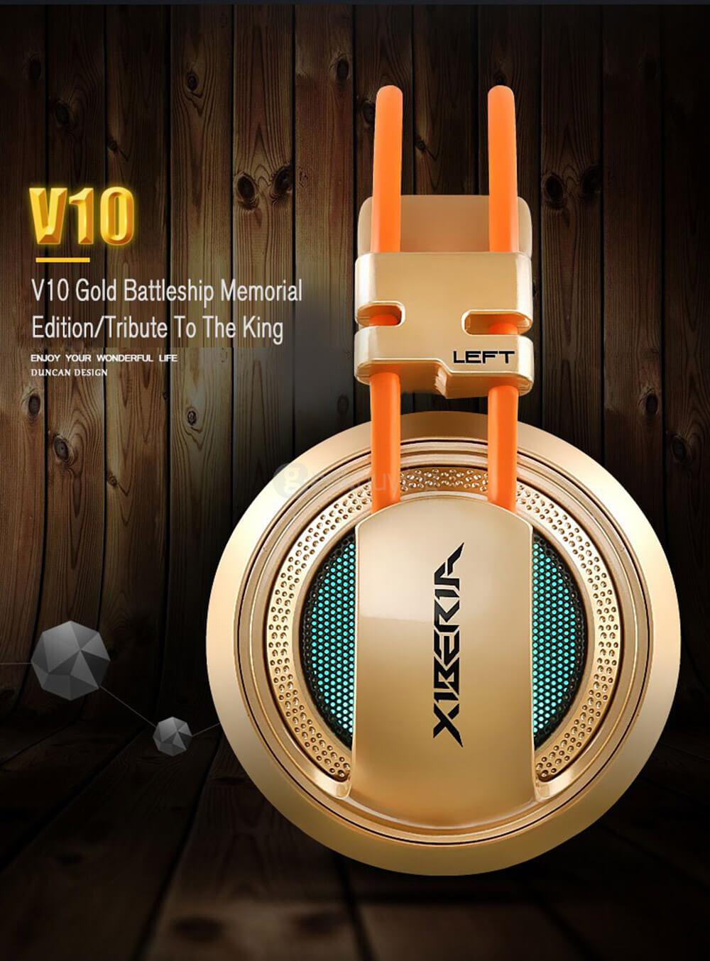 XIBERIA V10 Over-ear USB LED Gaming Headsets 3D Bass with Microphone 3.5mm Plug - Gold