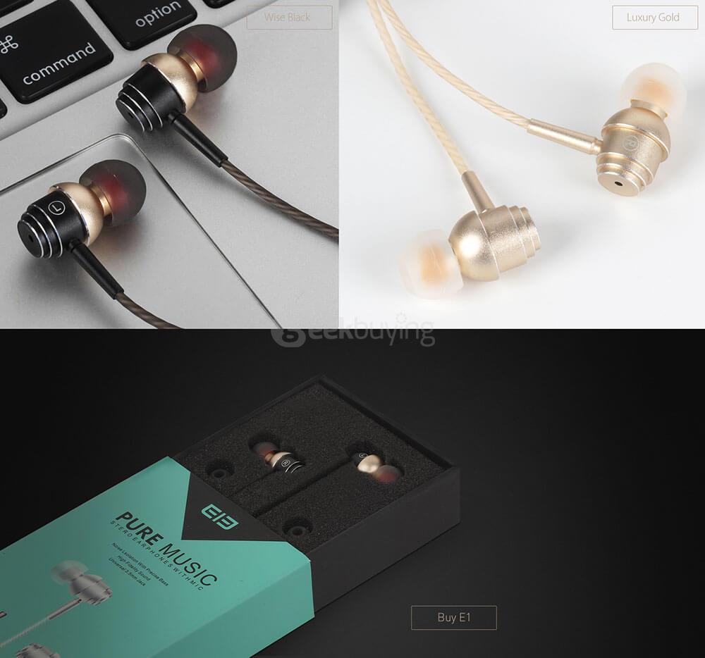 Elephone E1 In-ear HiFi Music Earphones In-line Control Noise Reduction Super Bass Ergonomic Design - Gold