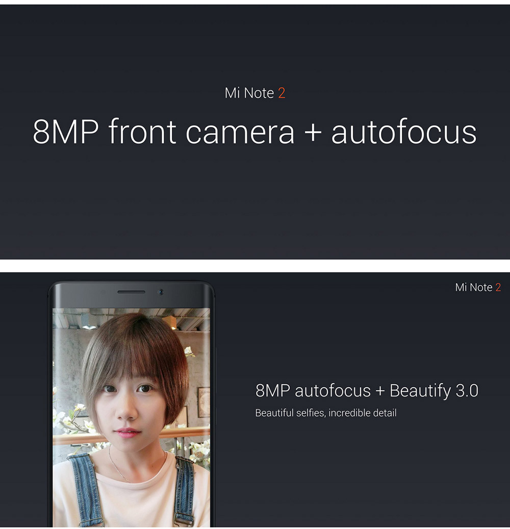 Xiaomi Note 2 5.7inch OLED Curved FHD Screen Android 6.0 OS 4G+ LTE Smartphone Qualcomm Snapdragon 821 6GB 128GB 22.56MP Touch ID NFC 3D Glass Cover - Jet Black