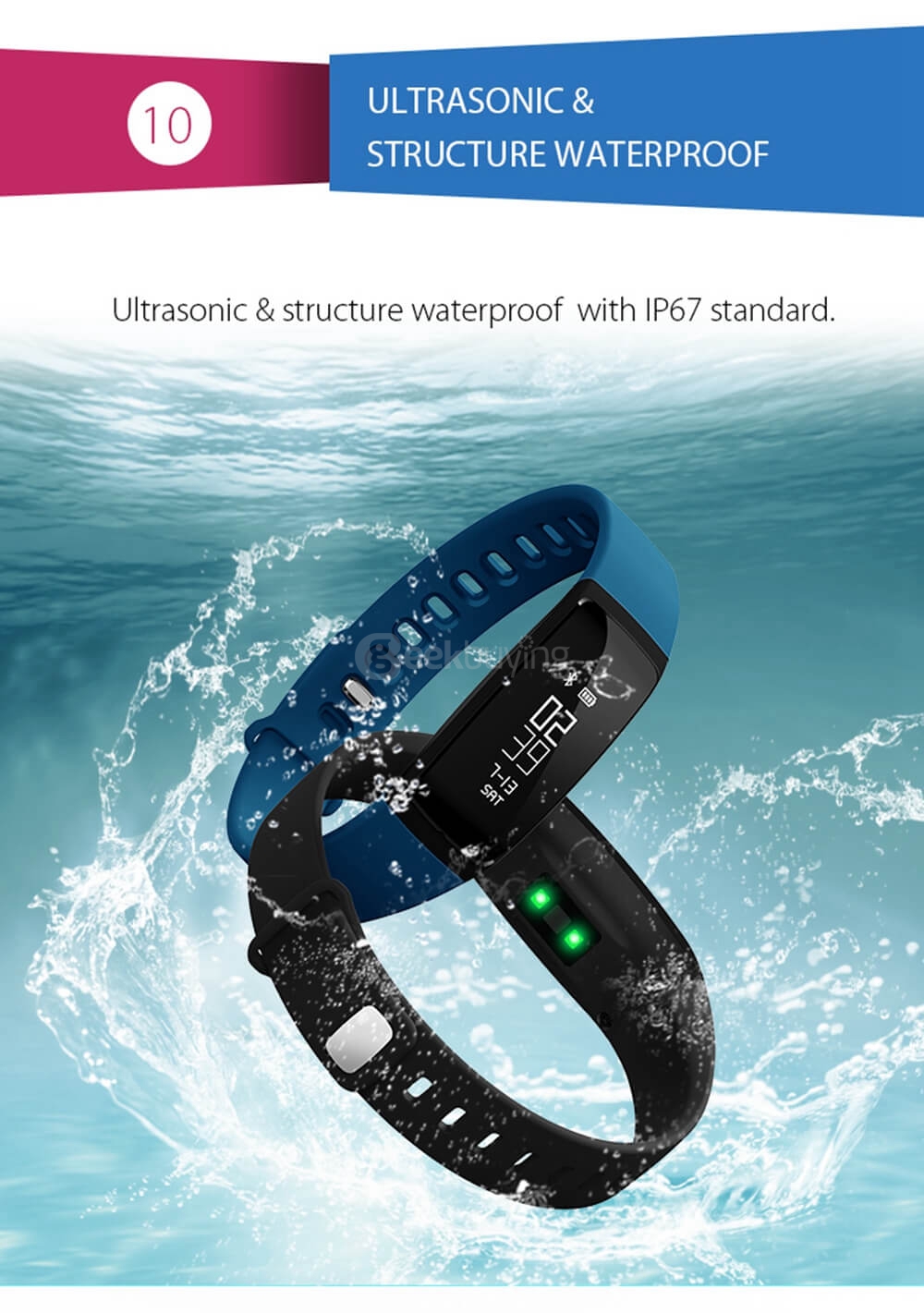 V07 Bluetooth 4.0 Heart Rate / Blood Pressure Monitor Smart Bracelet Arrhythmia Alert Health Tracker IP67 Waterproof For iOS Android - Blue