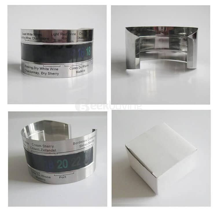 Stainless Steel Wine Bracelet Thermometer Creative Wine Thermometer with LCD