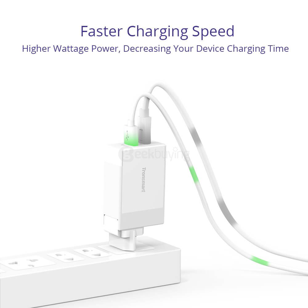 Tronsmart 48W USB-C 2-Port Wall Charger with Power Delivery for Google Pixel/Pixel XL MacBook 2016 Model iPad Pro and Quick Charge 3.0 for LG G5 HP Elite X3 Xiaomi Mi5 GM5 Plus LETV MaxPro HTC A9 - EU
