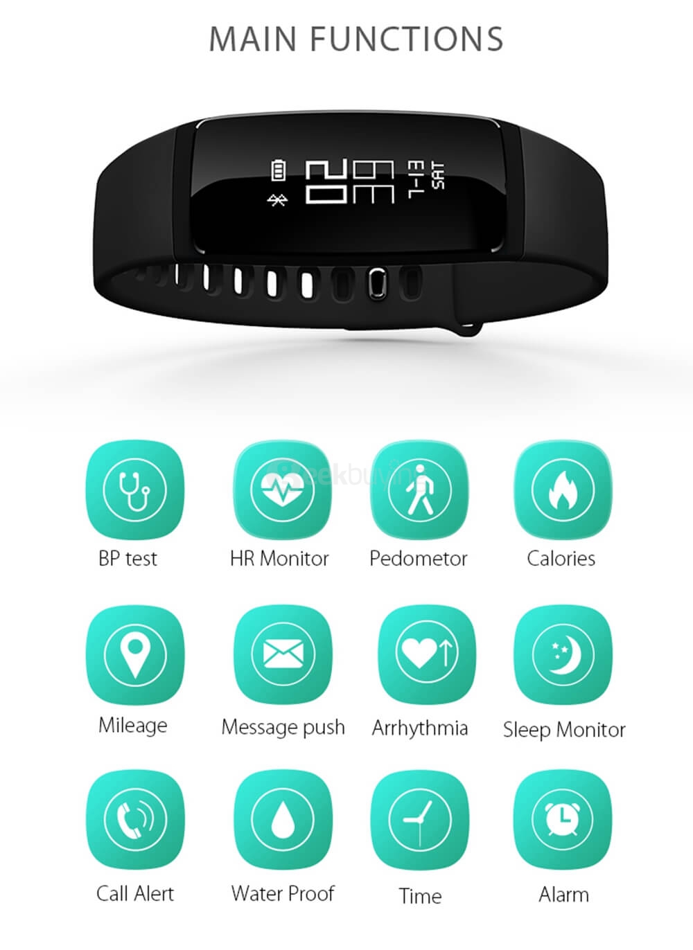 Bundle V07 Bluetooth 4.0 Heart Rate / Blood Pressure Monitor Smart Bracelet Blue + Original V07 Replacement Wrist Strap Blue