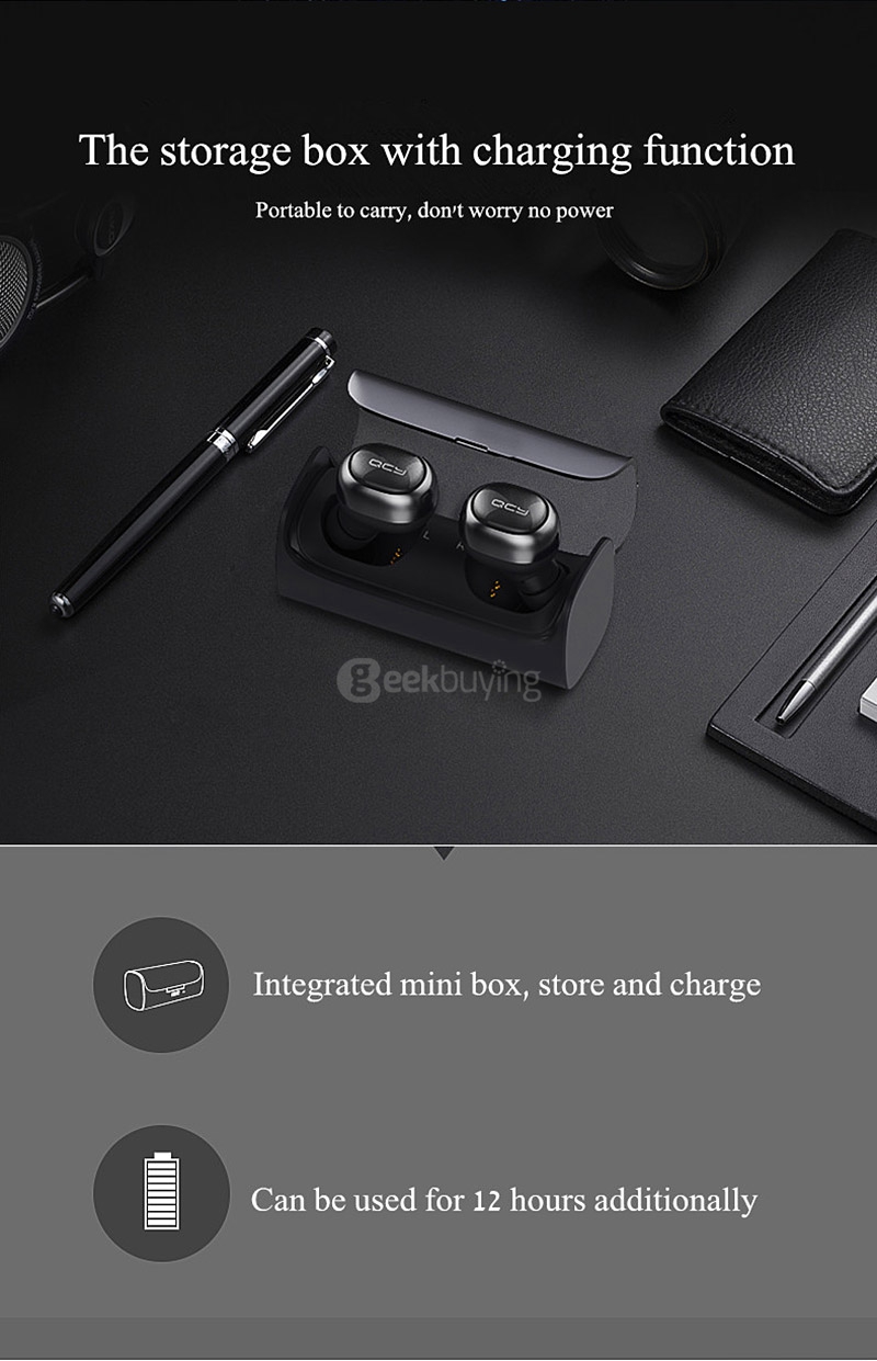 QCY Q29 Mini Wireless Bluetooth 4.1 Dual Earphones With MIC Charging Box - Black