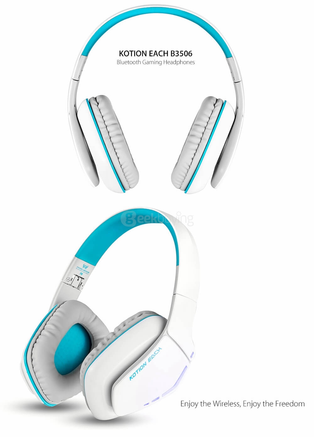 KOTION EACH B3506 Foldable Bluetooth 4.1 Gaming Headsets with MIC - White/Blue