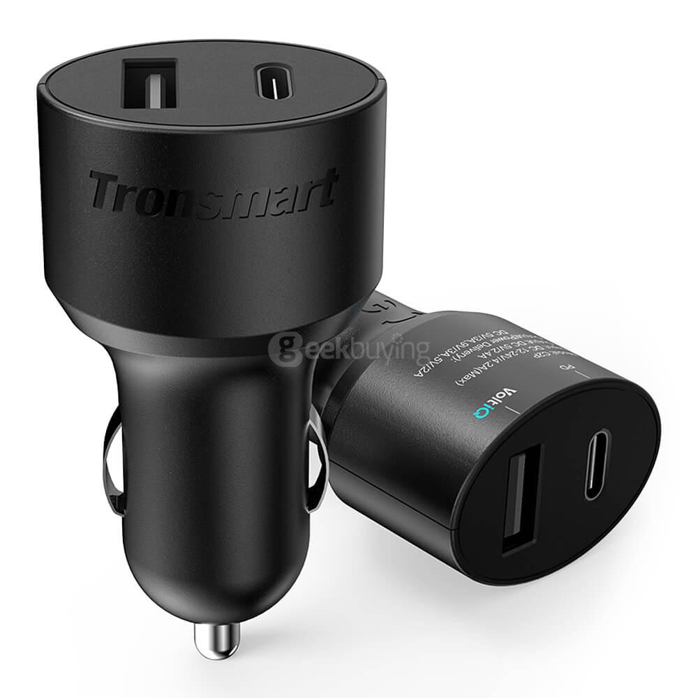 Tronsmart 42W USB-C 2-Port Car Charger with Power Delivery for Google Pixel/Pixel XL MacBook 2016 Model iPad Pro and VoltiQ for iPhone Samsung & More