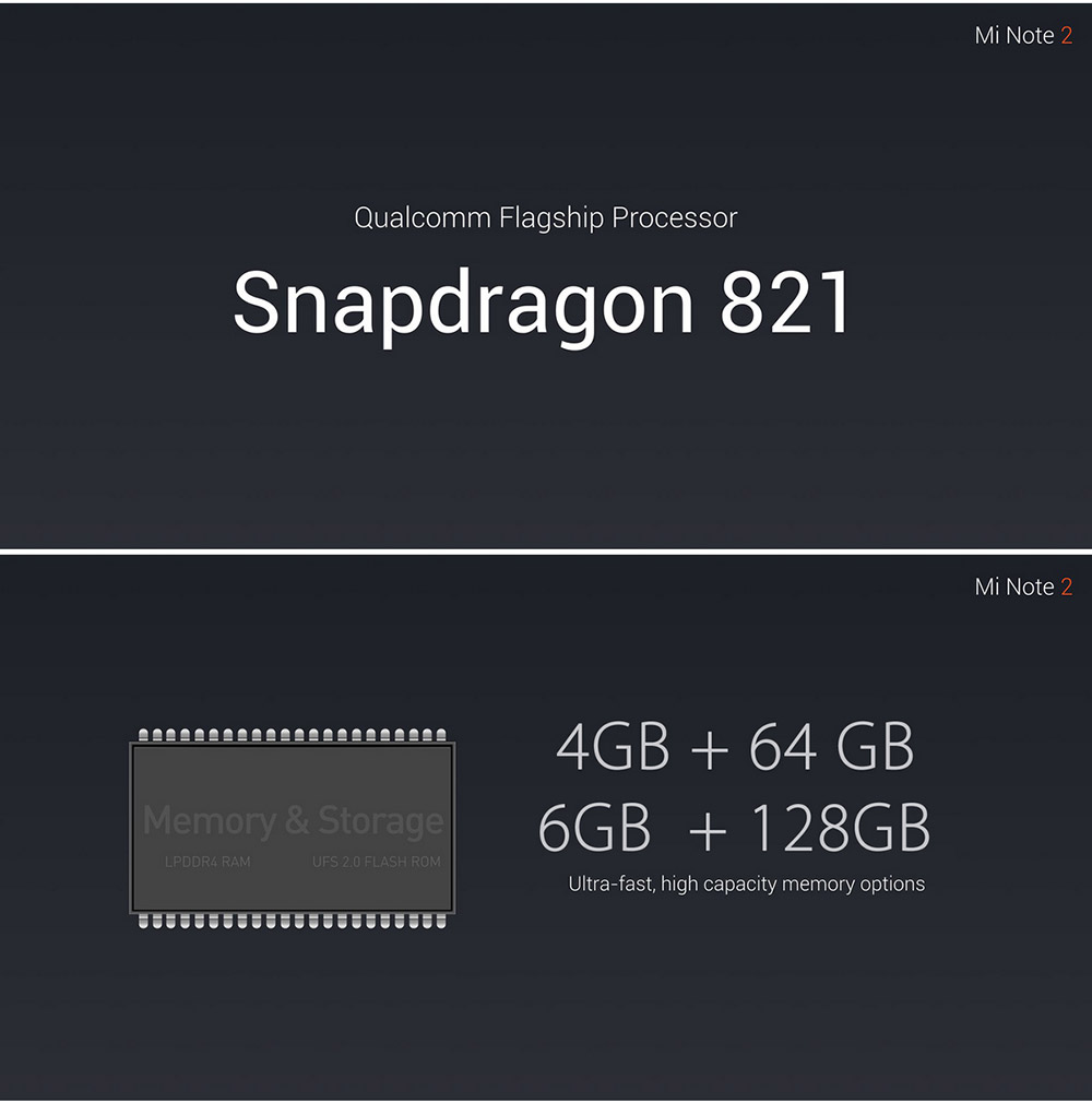 Xiaomi Note 2 5.7inch OLED Curved FHD Screen Android 6.0 OS 4G+ LTE Smartphone Qualcomm Snapdragon 821 4GB 64GB 22.56MP Touch ID NFC 3D Glass Cover - Jet Black