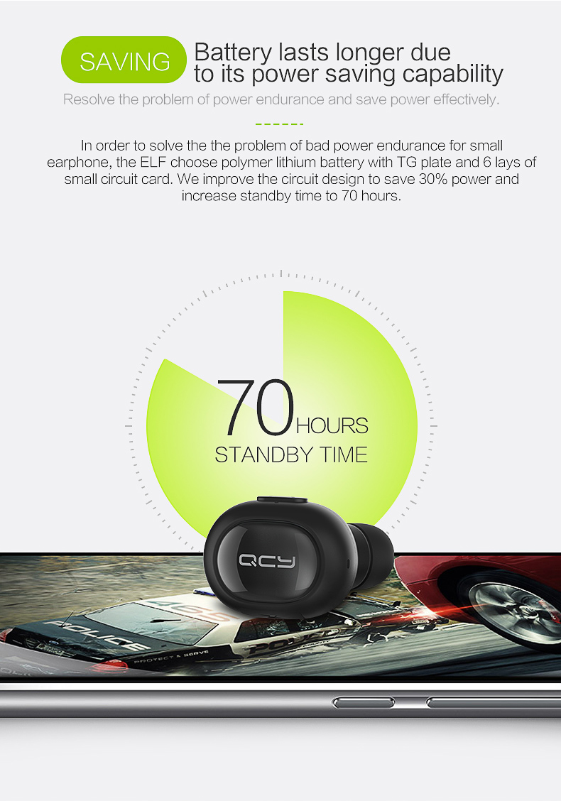 QCY Q26 Mini Wireless In-ear Bluetooth 4.1 Earphone Handsfree Stereo Music Sport Driving Earbud With Microphone - Black