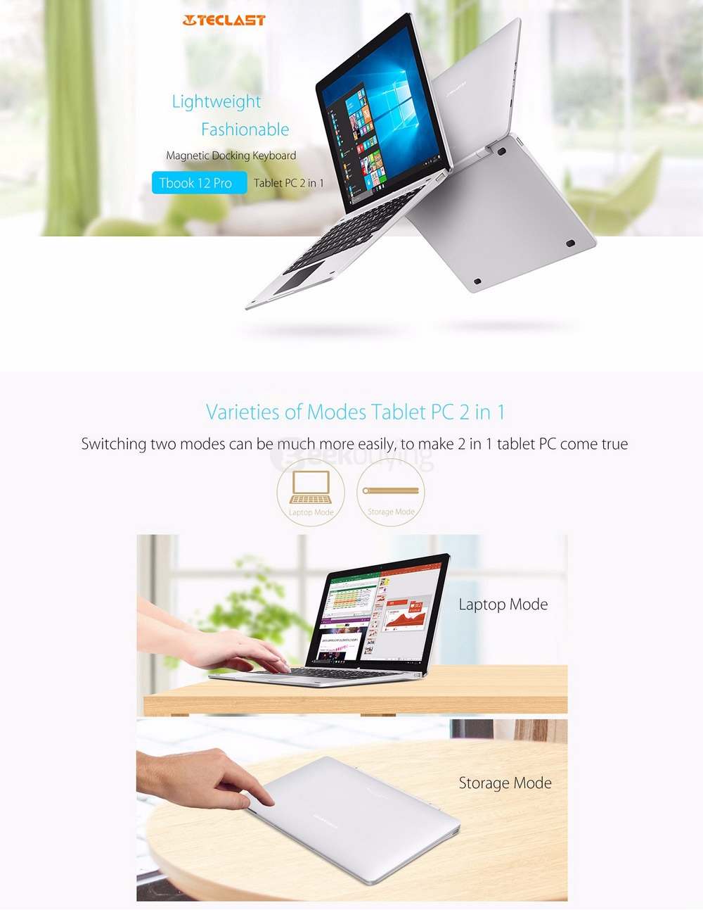 Original Teclast Tbook 12 Pro Docking Keyboard with Touchpad / Rotary Shaft Design - Silver