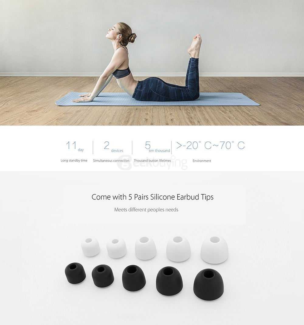Original Xiaomi Wireless Bluetooth 4.1 Music Sport Earbuds Ear-hook Design IPX4 Waterproof Wired Control - Black