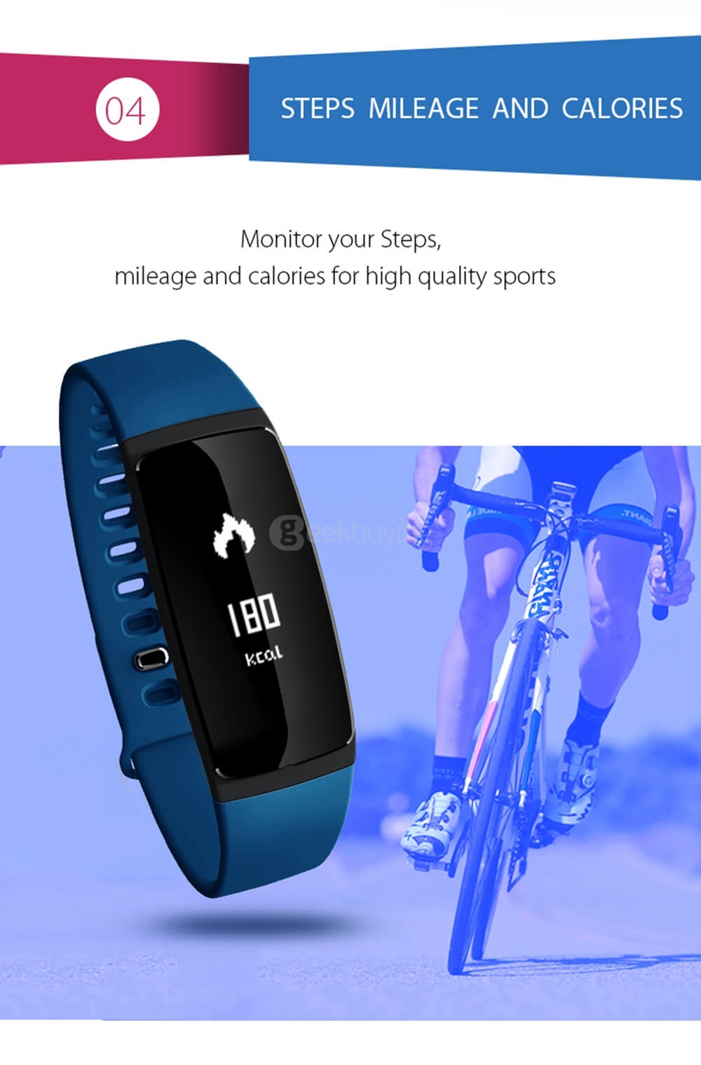 V07 Bluetooth 4.0 Heart Rate / Blood Pressure Monitor Smart Bracelet Arrhythmia Alert Health Tracker IP67 Waterproof For iOS Android - Blue
