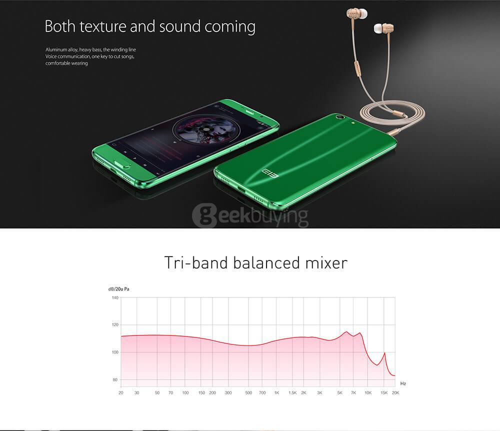 Elephone E1 In-ear HiFi Music Earphones In-line Control Noise Reduction Super Bass Ergonomic Design - Gold