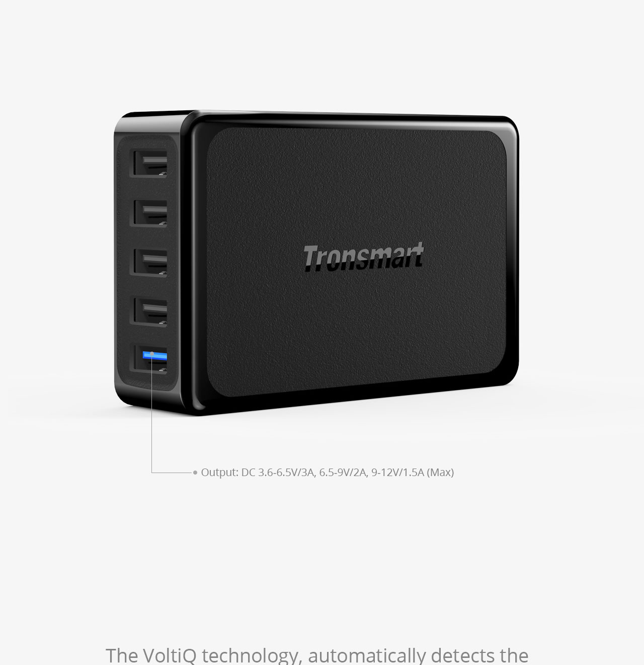 Tronsmart Quick Charge 3.0 USB Charger 1 Quick Charge Port and 4 VoltIQ Ports 54W for Quick Charge 3.0 and Quick Charge 2.0 Compatible Devices - US Plug
