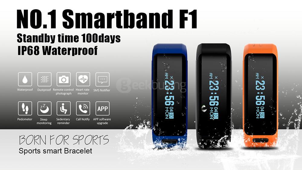 NO.1 F1 Heart Rate Monitor Smart Bracelet Bluetooth 4.0 Sport Fitness Tracker IP68 Waterproof for Android iOS - Orange