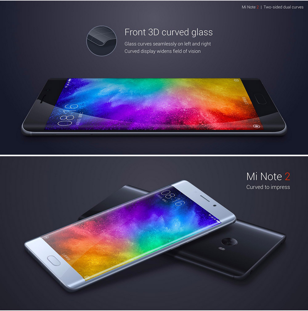 Xiaomi Note 2 5.7inch OLED Curved FHD Screen Android 6.0 OS 4G+ LTE Smartphone Qualcomm Snapdragon 821 6GB 128GB 22.56MP Touch ID NFC 3D Glass Cover - Jet Black