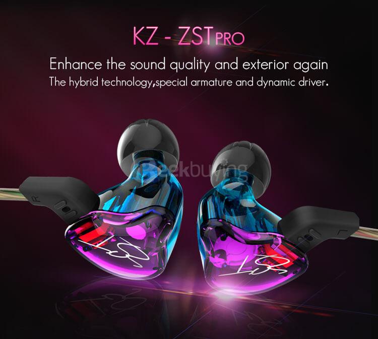 Original KZ ZST Pro Dynamic HiFi Bass Music Sport In-Ear Earphones with MIC Hybrid Driver - Colorful