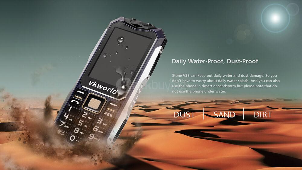 VKworld Stone V3S Rugged Phone Daily Waterproof Dustproof Shatterproof 2200mAh Long Standby BOX Speaker Dual LED Lights - Orange