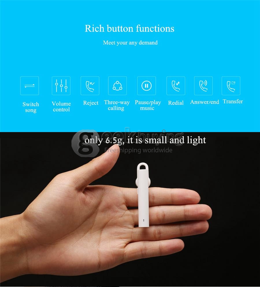 Xiaomi Youth Version Mini Light Wireless Bluetooth 4.1 Earphone for Phones MP3 MP4 PC - White