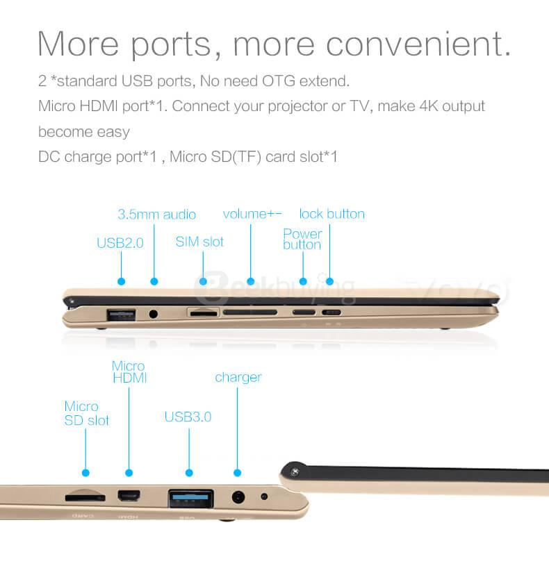 Voyo VBook A1 Laptop 11.6 inch Windows 10 4GB RAM 32GB eMMC 120GB SSD ROM Intel Apollo Lake N3450 Quad Core 2.2GHz IPS Screen 1920*1080 - Gold