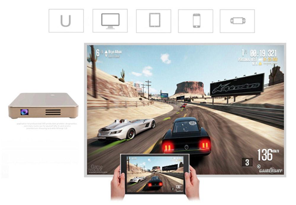 MDI M1 DLP Pocket Projector Android 4.4 1GB/8GB 150 Lumens 854*480 Pixels 1080P Bluetooth 4.0 2.4GHz WiFi Airplay Media Player - Gold