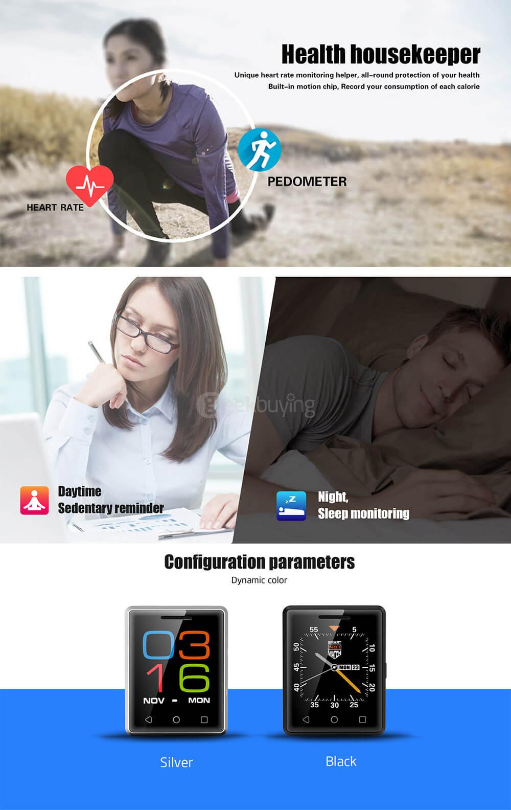 Vphone S8 1.54 inch 2.5D Arc Screen GSM Mobile Phone MTK2502 Heart Rate Measurement Pedometer Remote Camera Bluetooth 4.0 - Black