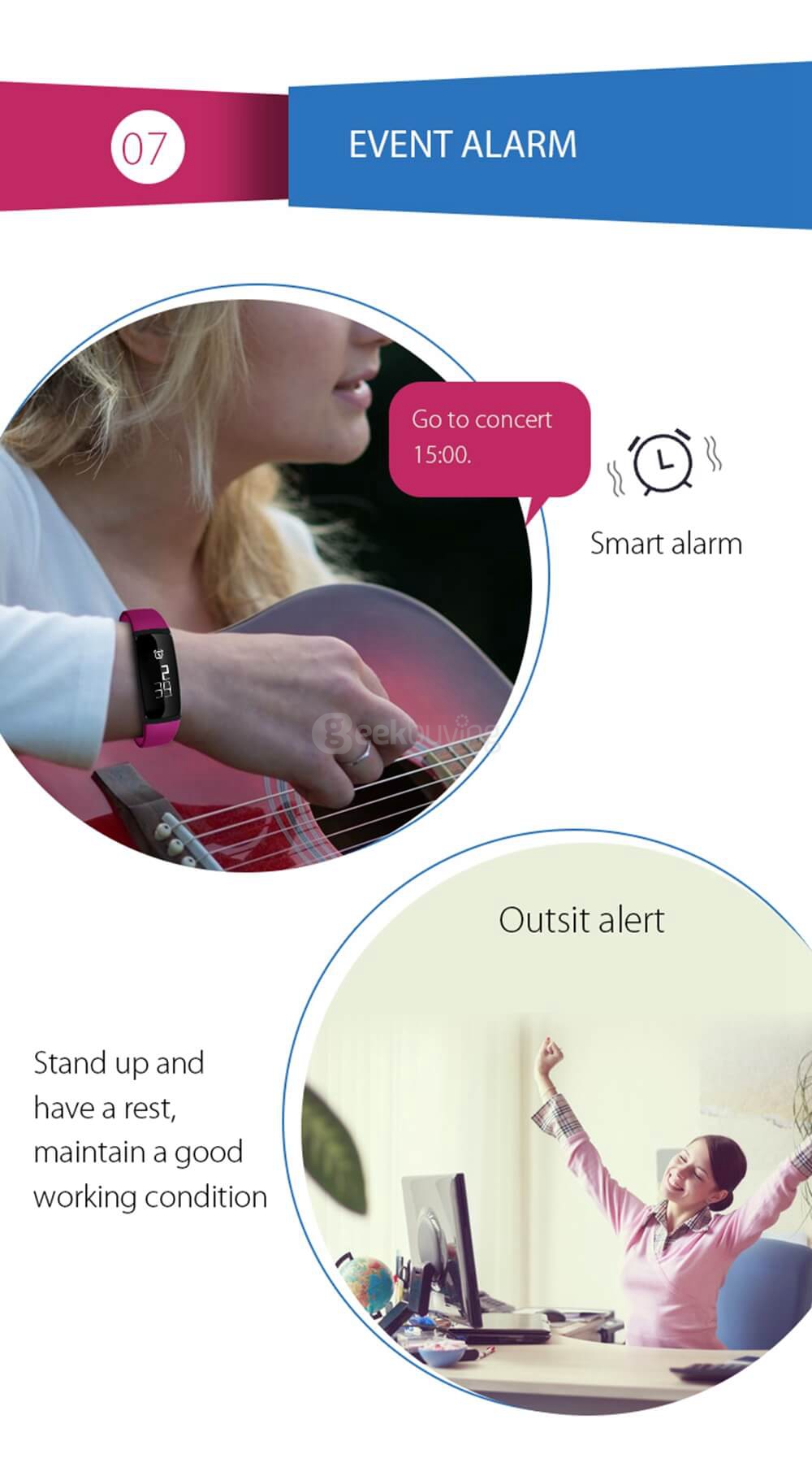 V07 Bluetooth 4.0 Heart Rate / Blood Pressure Monitor Smart Bracelet Arrhythmia Alert Health Tracker IP67 Waterproof For iOS Android - Blue