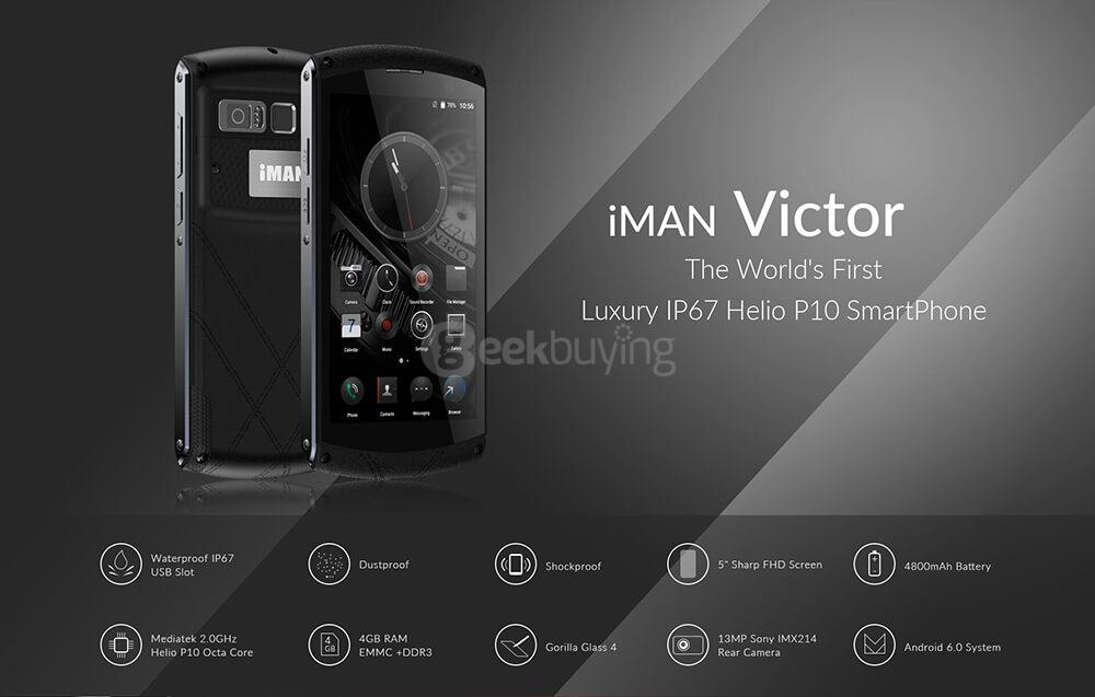 iMAN Victor Pro IP67 Waterproof 5.0 Inch FHD 4G LTE Android 6.0 Rugged Smartphone Helio P10 MT6755 Octa Core 4GB 64GB 13.0MP Touch ID NFC OTG - Black