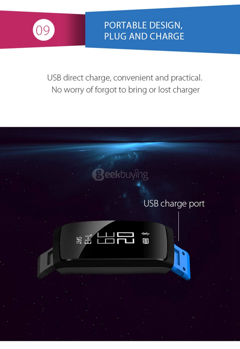V07 Bluetooth 4.0 Heart Rate / Blood Pressure Monitor Smart Bracelet Arrhythmia Alert Health Tracker IP67 Waterproof For iOS Android - Blue