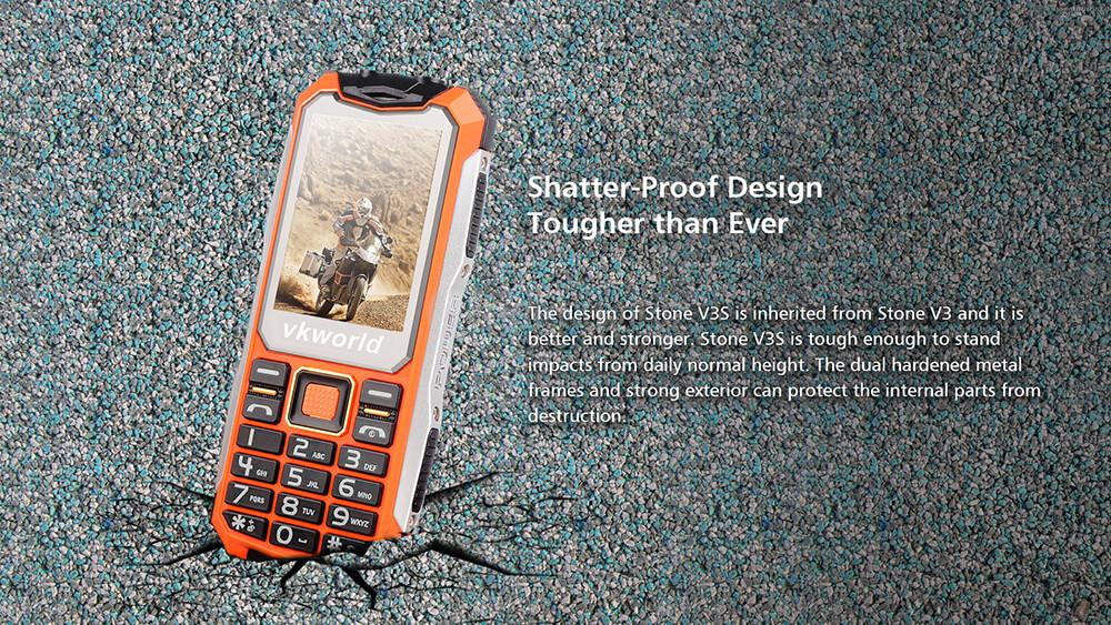 VKworld Stone V3S Rugged Phone Daily Waterproof Dustproof Shatterproof 2200mAh Long Standby BOX Speaker Dual LED Lights - Orange
