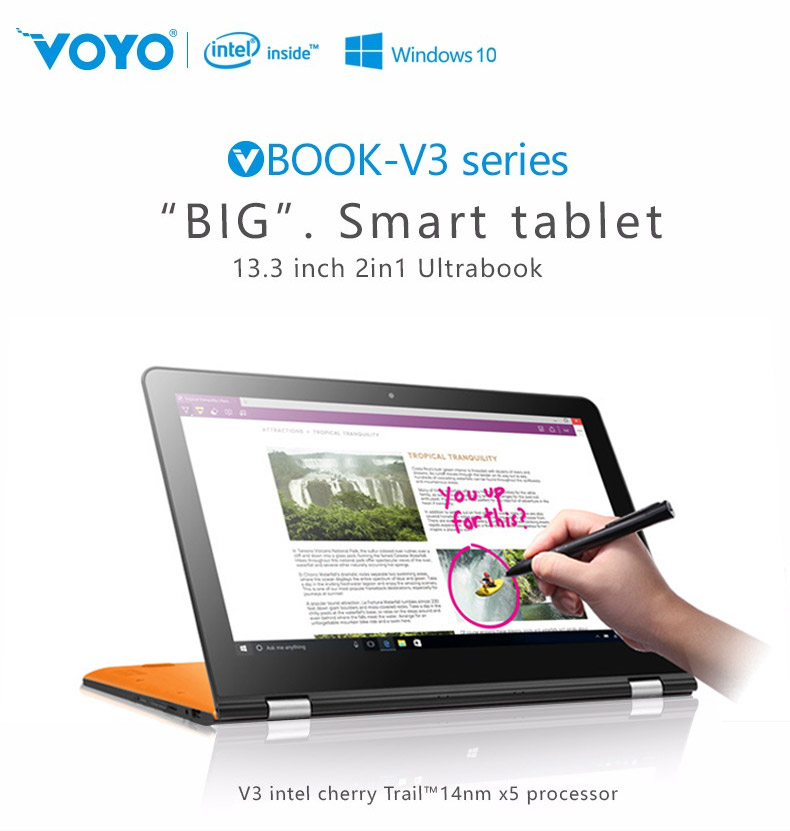 Voyo VBook V3 Ultrabook 13.3 inch Dual OS Windows 10 + Android5.1 4GB/64GB Intel Atom X5 Z8350 Quad Core 1.92GHz IPS 1920*1080 - Orange