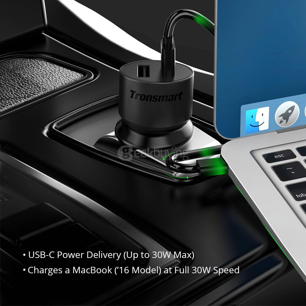 Tronsmart 42W USB-C 2-Port Car Charger with Power Delivery for Google Pixel/Pixel XL MacBook 2016 Model iPad Pro and VoltiQ for iPhone Samsung & More
