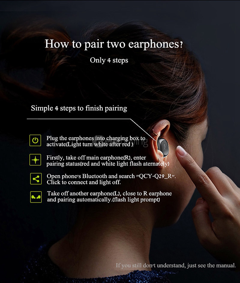 QCY Q29 Mini Wireless Bluetooth 4.1 Dual Earphones With MIC Charging Box - Black