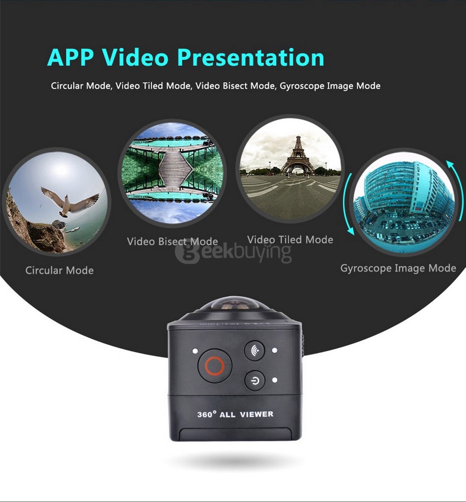 AMKOV AMK100S 360 Degrees Panoramic Camera Mini VR Camera 1440P 30fps 8.0MP CMOS Sports Camera