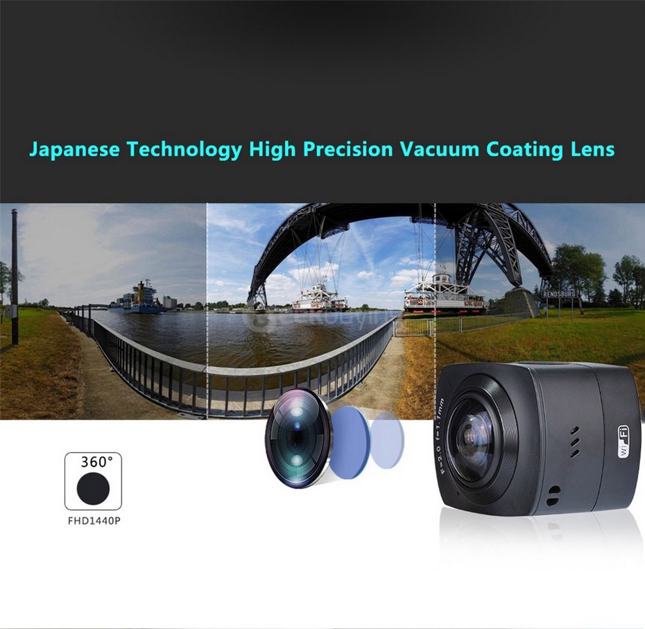 AMKOV AMK100S 360 Degrees Panoramic Camera Mini VR Camera 1440P 30fps 8.0MP CMOS Sports Camera