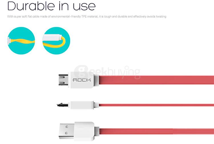 ROCK C2 Micro Data Charging Cable 1M With Cable Tie High Quality Fast Charging -White