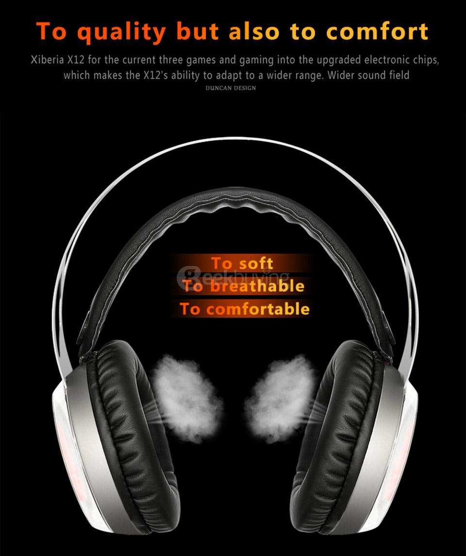 Xiberia X12 Over-ear USB Gaming Headsets Noise Canceling Surrounded Sound Luminous LED Light Headphones with Mic - Red
