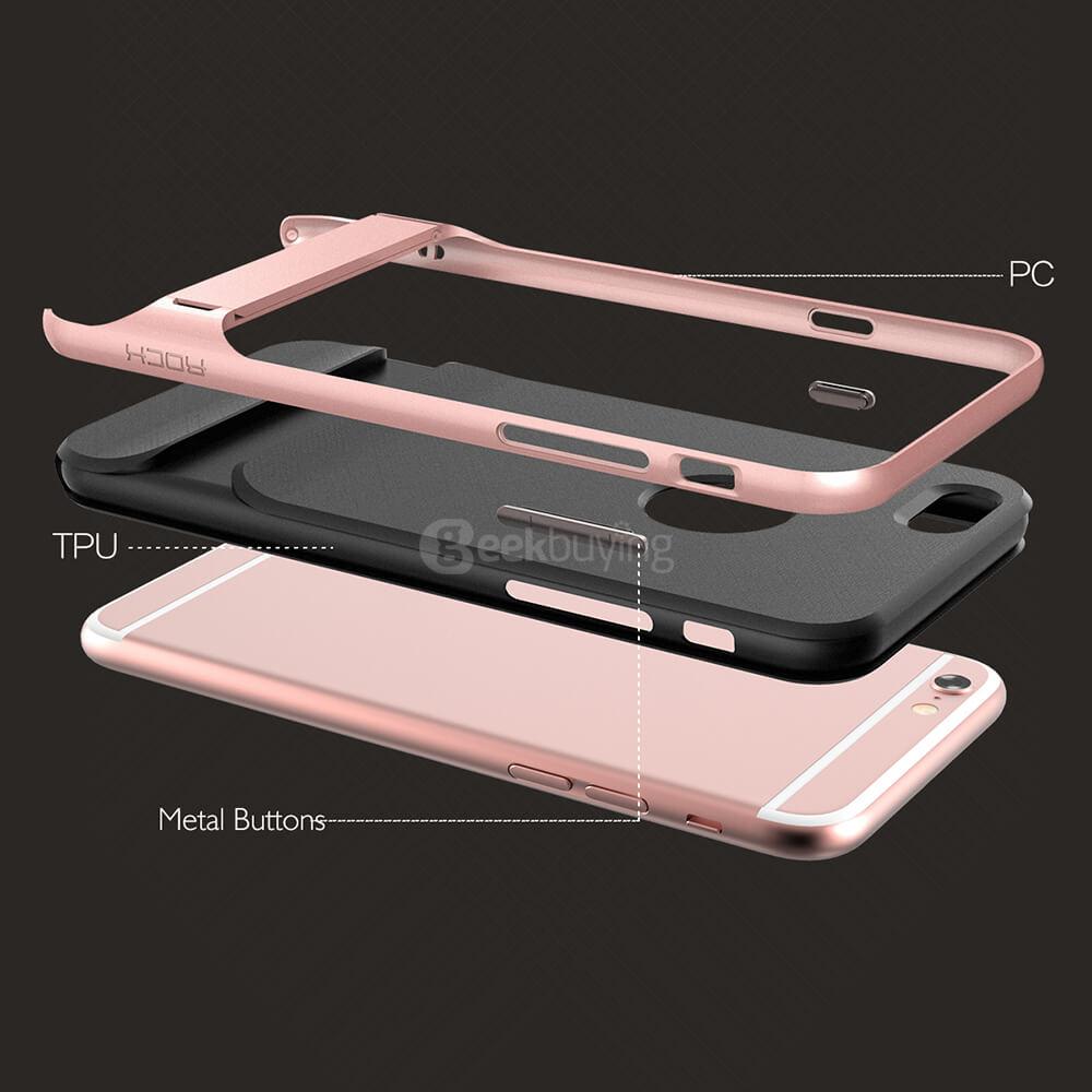 ROCK Royce Series Phones Protective Shell TPU Back Cover Anti-scratch Phone Case PC Edge With Kickstand For iPhone 6 / 6S - Rose Gold