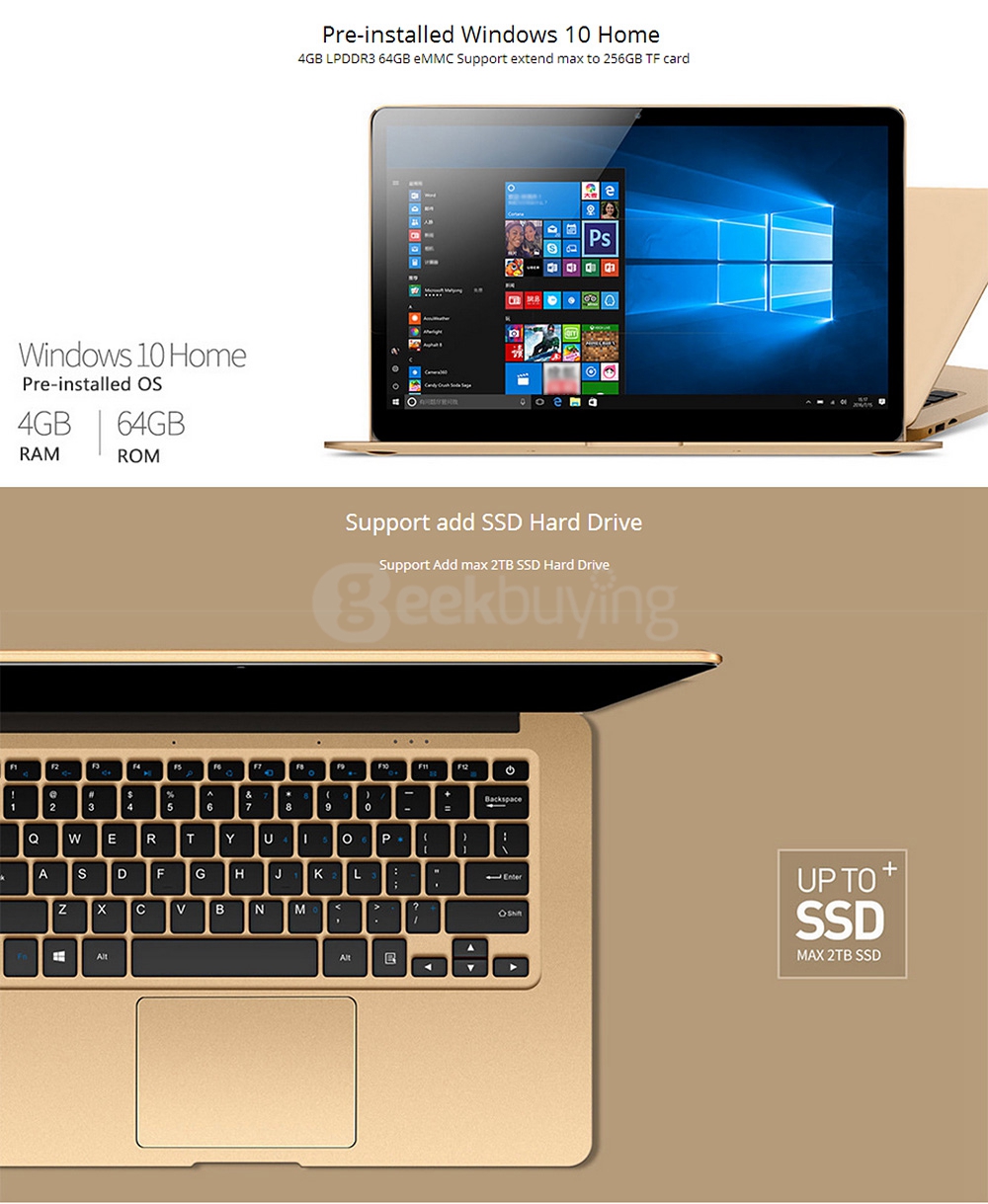 Onda Xiaoma 41 Notebook 14.1 inch Windows 10 Intel Apollo LAKE Celeron N3450 Quad Core 2.2GHz IPS 1920*1080 Dual WiFi HDMI - Gold